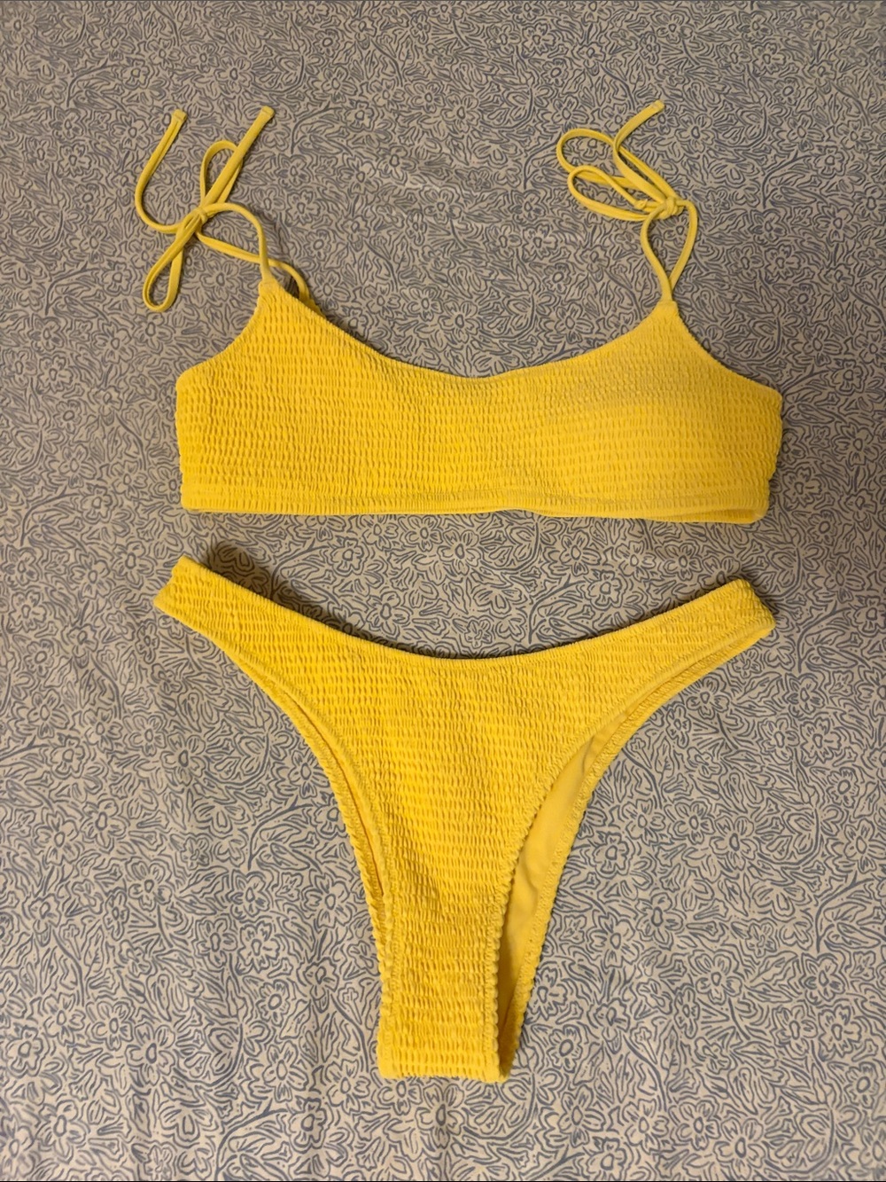 Abercrombie & Fitch Yellow Textured Tie-Shoulder Bikini